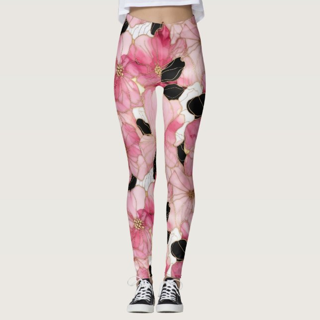 Leggings Abstract Pink And Black Alcohol Ink Art (Devant)