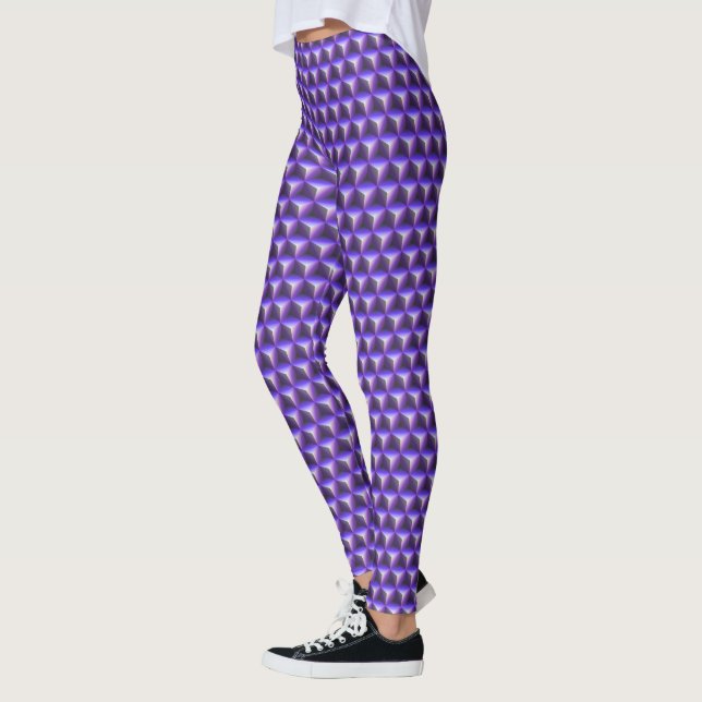 Leggings Abstract Purple Cube Block Pattern (Gauche)