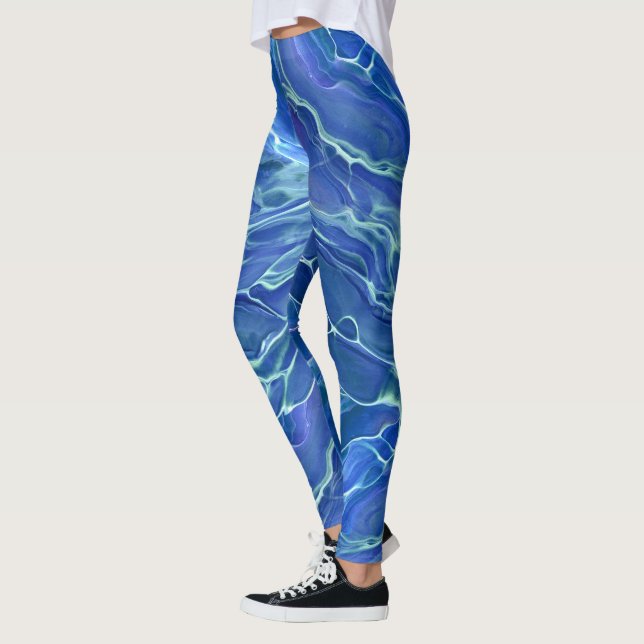 Leggings Abstraction acrylique marbrée bleu et blanc (Gauche)