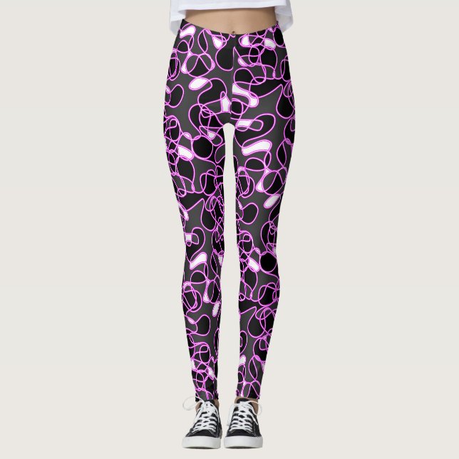 Leggings Abstrait 290523 Noir, Magenta et Blanc (Devant)