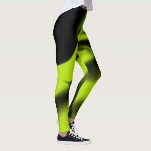 Leggings Abstrait 3 en noir et vert citron