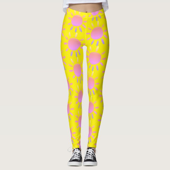 Leggings Abstrait amusant Motif soleil rose couleur sur jau (Devant)