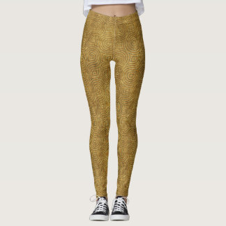 Leggings Abstrait Anneaux Concentriques Or et Ocre