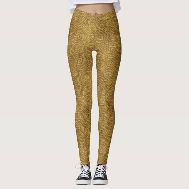 Leggings Abstrait Anneaux Concentriques Or et Ocre (Devant)