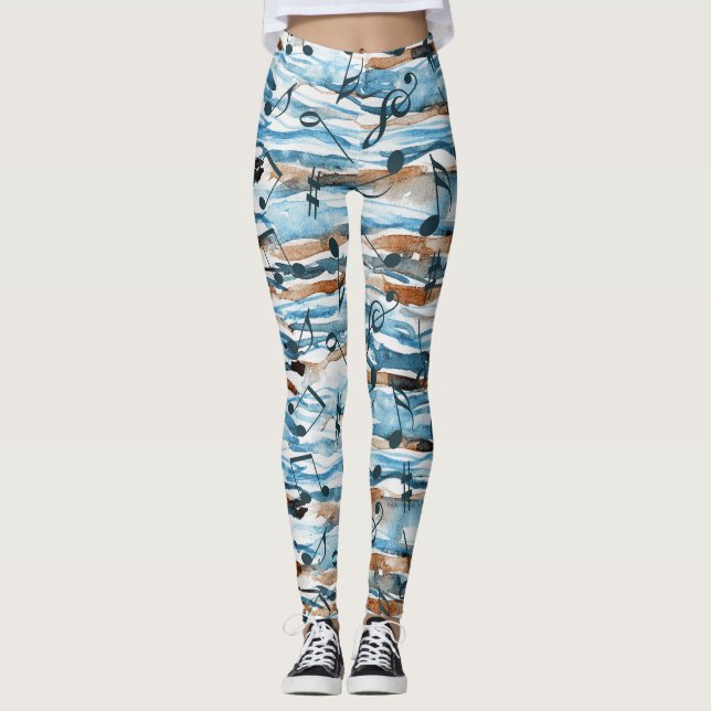 Leggings Abstrait aquarelle musique note motif. (Devant)
