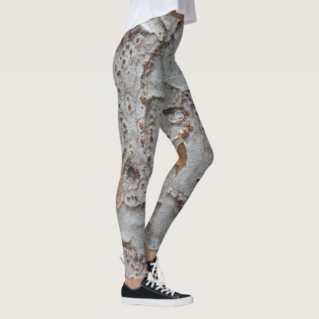 Leggings Abstrait arbre écorce photo blanc gris Motif natur (Droite)