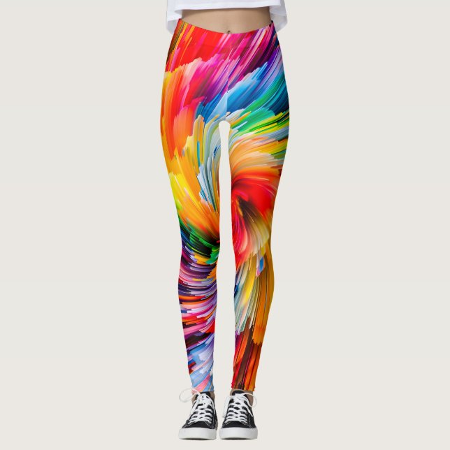 Leggings Abstrait Arc-en-Ciel Tourbillon Moderne Vibrant (Devant)