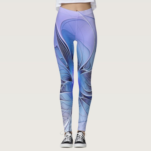 Leggings Abstrait Art Fractal Lavande Bleu (Devant)