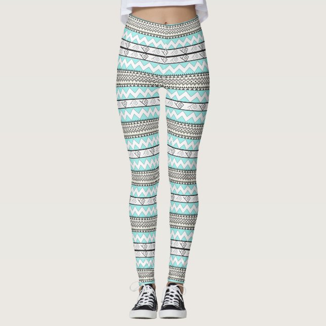 Leggings Abstrait Aztec Mint Green Aqua Grey Motif (Devant)