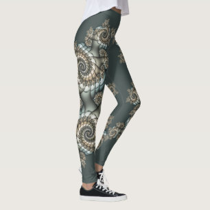 Leggings Abstrait Beige clair Bleu Fractal Art Spirales