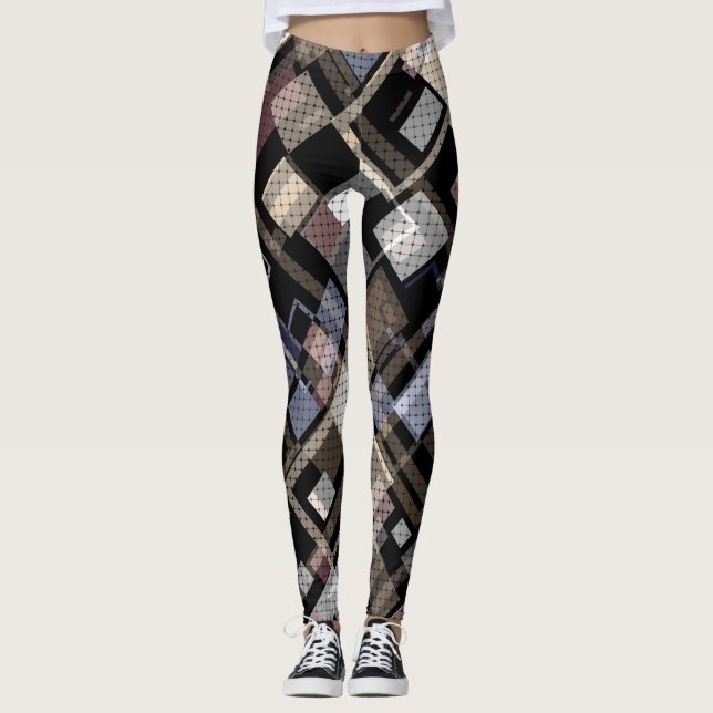 Leggings Abstrait, beige, noir, plaid (Devant)