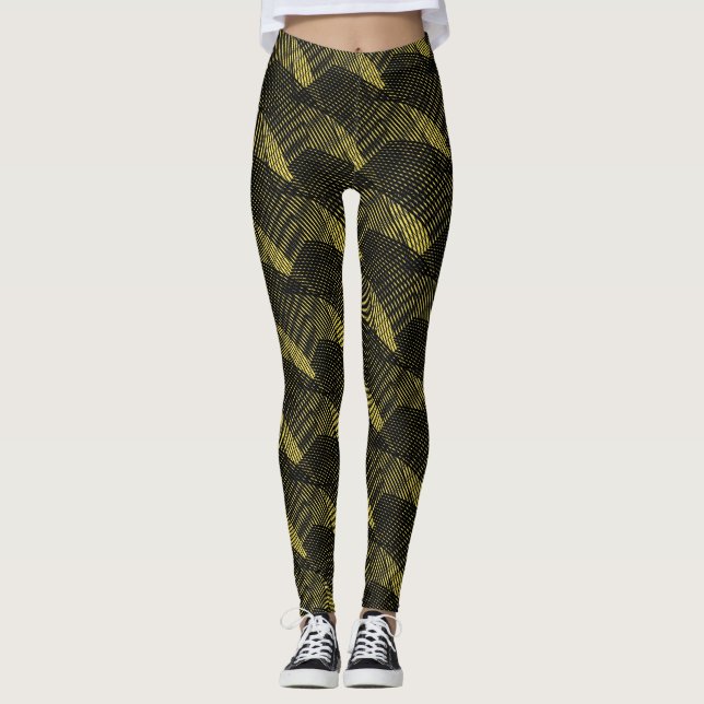 Leggings Abstrait Black Lines Moderne Jaune (Devant)