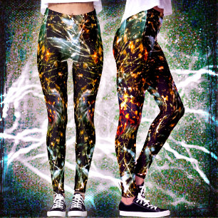 Leggings Abstrait blanc orange sur la galaxie noire