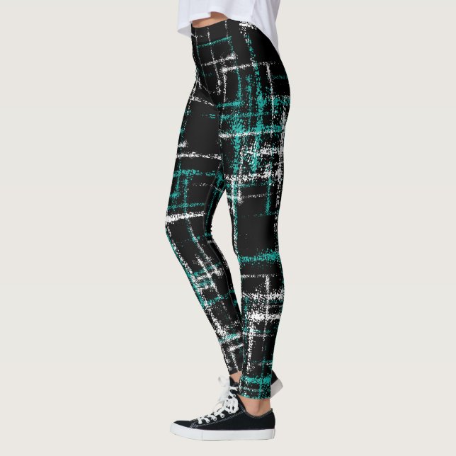 Leggings abstrait blanc turquoise sillonne motif (Gauche)