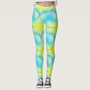 Leggings Abstrait Bleu Cercles Jaunes Motif de bulles de sa