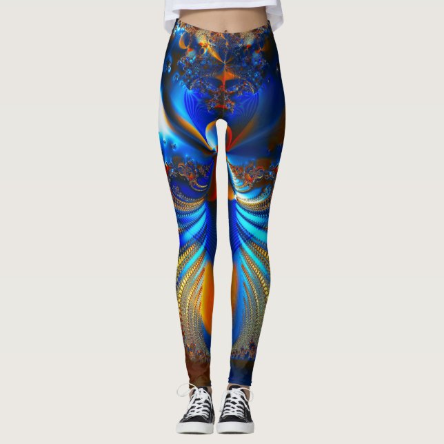Leggings Abstrait Bleu clair et Fractal orange (Devant)