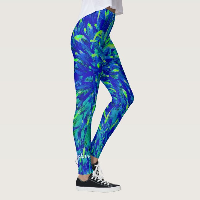 Leggings Abstrait bleu et vert avec nom personnalisé (Droite)