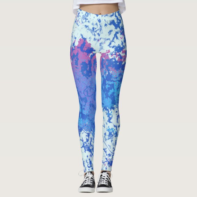 Leggings Abstrait bleu rose et blanc (Devant)