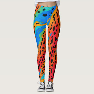 Leggings Abstrait Blue Orange Poster de animal sauvage