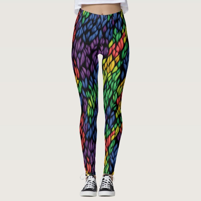 Leggings Abstrait botanique coloré de feuillage vert (Devant)