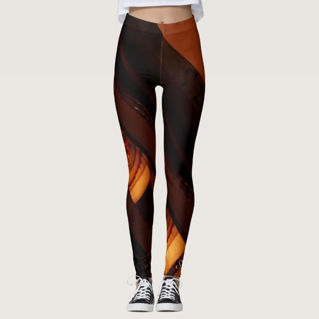 Leggings Abstrait Brown, rouille, or avec nom Mode (Devant)