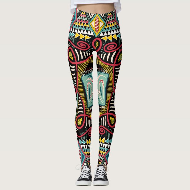 Leggings Abstrait coloré : design de poche carré. (Devant)