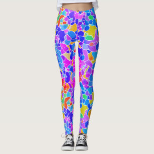Leggings Abstrait Coloré Néon Rose Géométrique Mosaïque