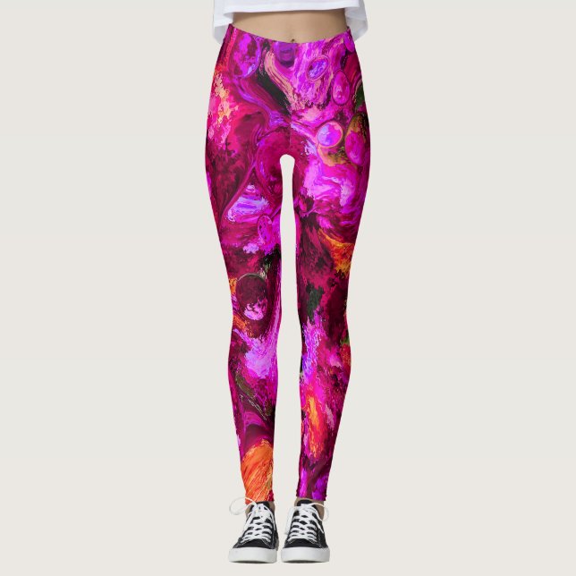 Leggings Abstrait Dans Les Purples, Les Oranges Et Les Vert (Devant)
