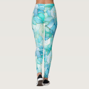Leggings Abstrait de marbre bleu Aqua