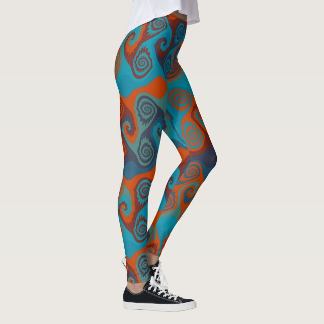 Leggings Abstrait de tourbillon orange et turquoise (Droite)