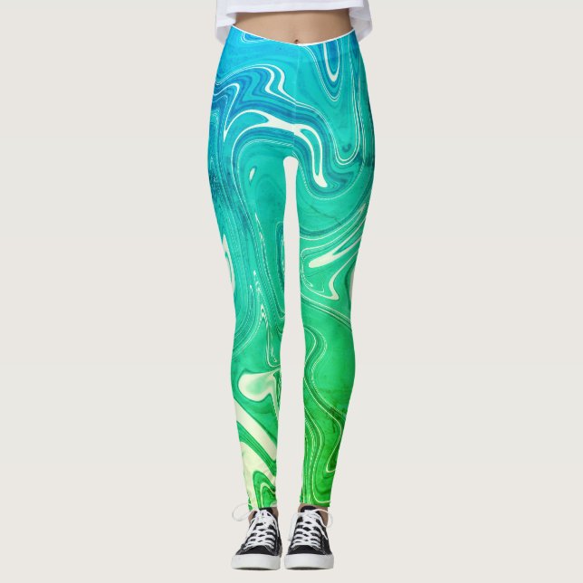 Leggings abstrait diverses nuances de couleur verte style f (Devant)