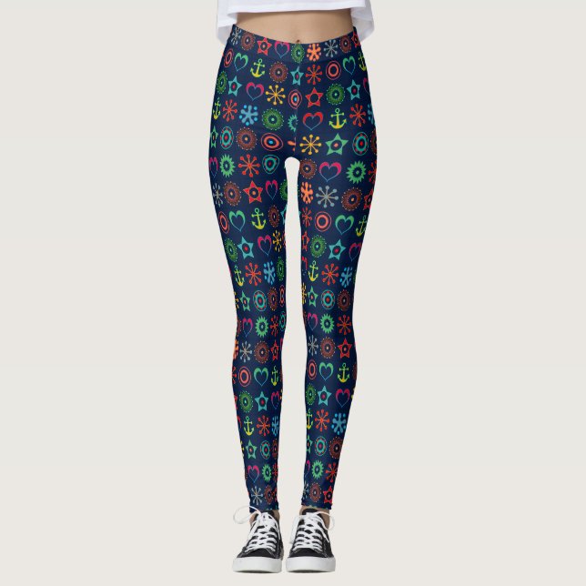 Leggings Abstrait, drôle, formes, rétro (Devant)