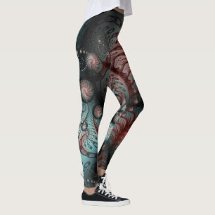 Leggings Abstrait Fantaisie Vive Art Fractal Brun Bleu