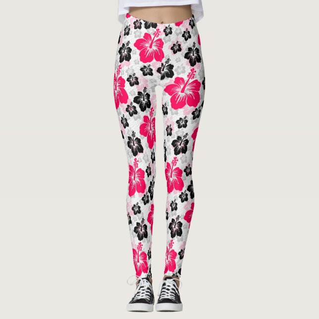 Leggings Abstrait Floral Rouge Noir Blanc (Devant)