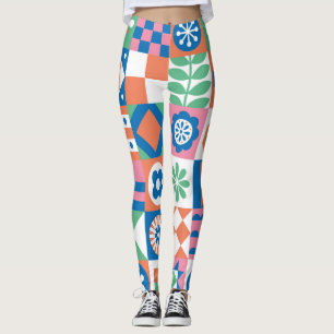 Leggings Abstrait Floral Scandinavian Folk Motif