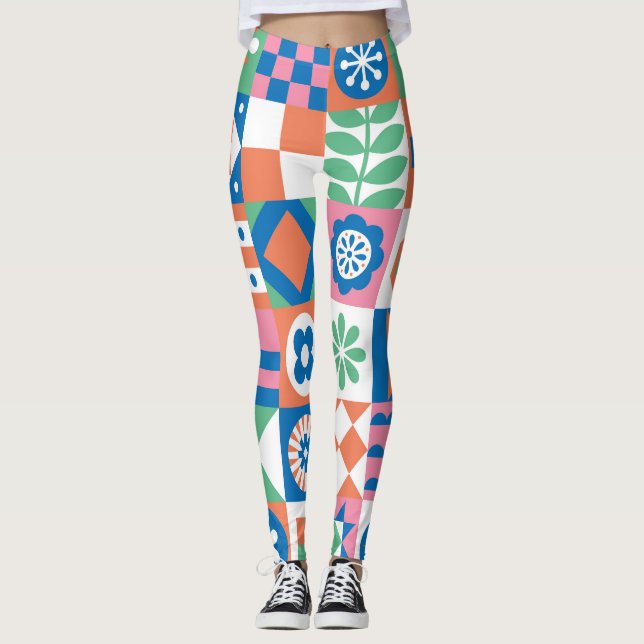 Leggings Abstrait Floral Scandinavian Folk Motif (Devant)