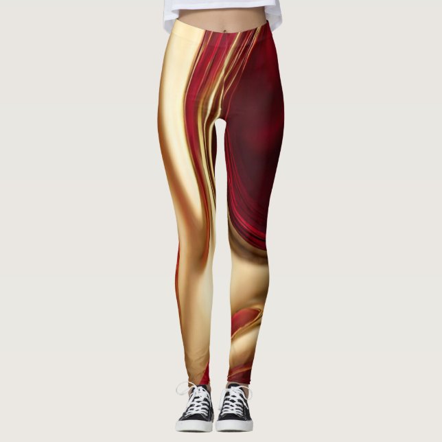 Leggings Abstrait-flux Art-Rouge et or- (Devant)