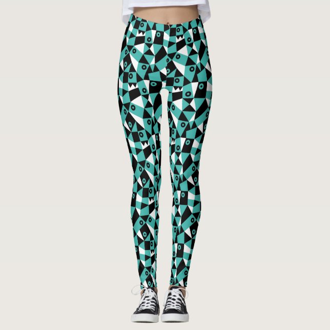 Leggings Abstrait géométrique 030919 - Vert marin (Devant)