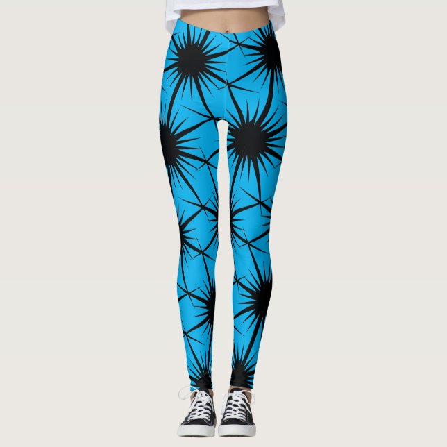 Leggings Abstrait Géométrique Bleu Noir Pricky Cactus Thorn (Devant)