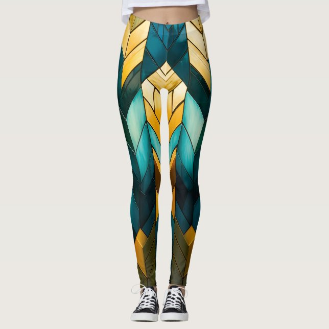 Leggings Abstrait Géométrique Moderne Élégant Or Turquoise (Devant)