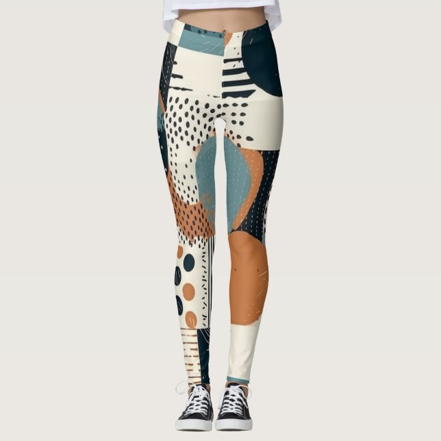 Leggings Abstrait Géométrique Navy Rouille Sarcelle Milieu  (Devant)