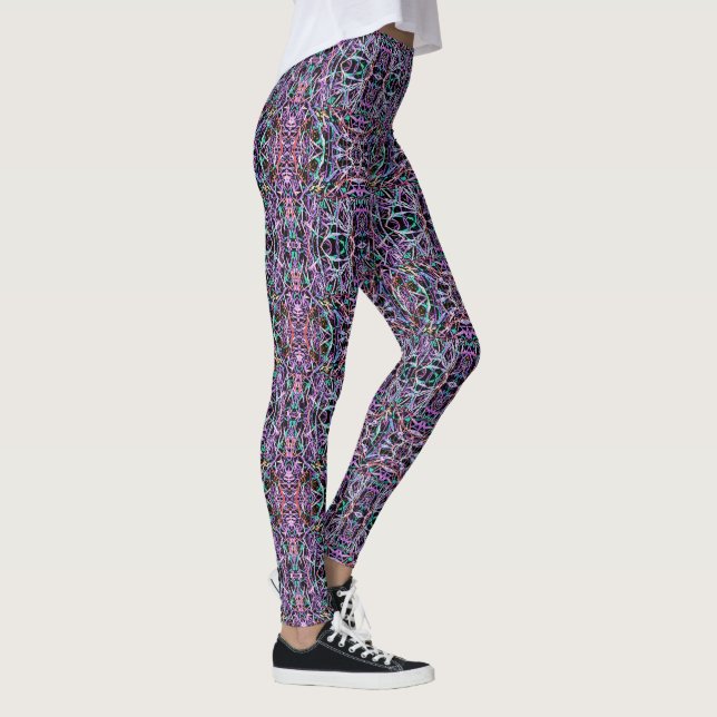 Leggings Abstrait géométrique psychédélique en violet, vert (Droite)