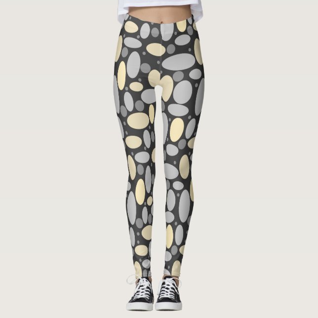 Leggings Abstrait gris gris beige pastel cailloux de mer pi (Devant)