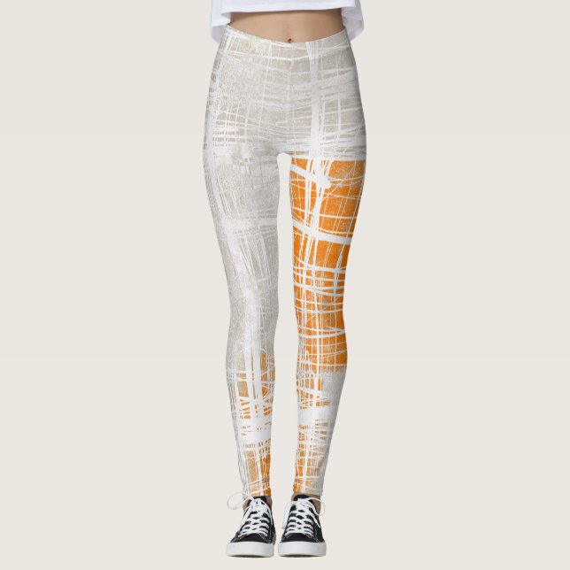 Leggings abstrait gris orange blanc (Devant)