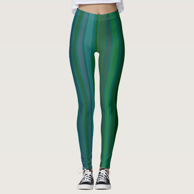 Leggings Abstrait, Irrégulier, Rayures vertes et bleues ban (Devant)