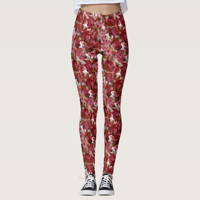 Leggings Abstrait joli joli fleurs rouges design floral (Devant)