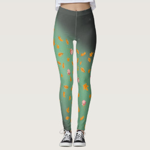 Leggings Abstrait lune feuilles d'automne roses