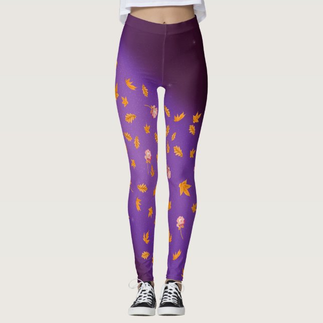 Leggings Abstrait lune feuilles d'automne roses (Devant)