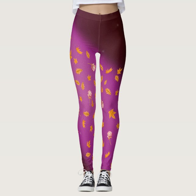 Leggings Abstrait lune feuilles d'automne roses (Devant)