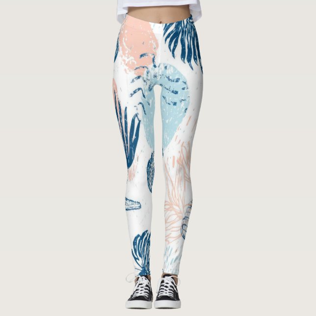 Leggings Abstrait Marin Plage Bleu Pêche en Distress (1) (Devant)